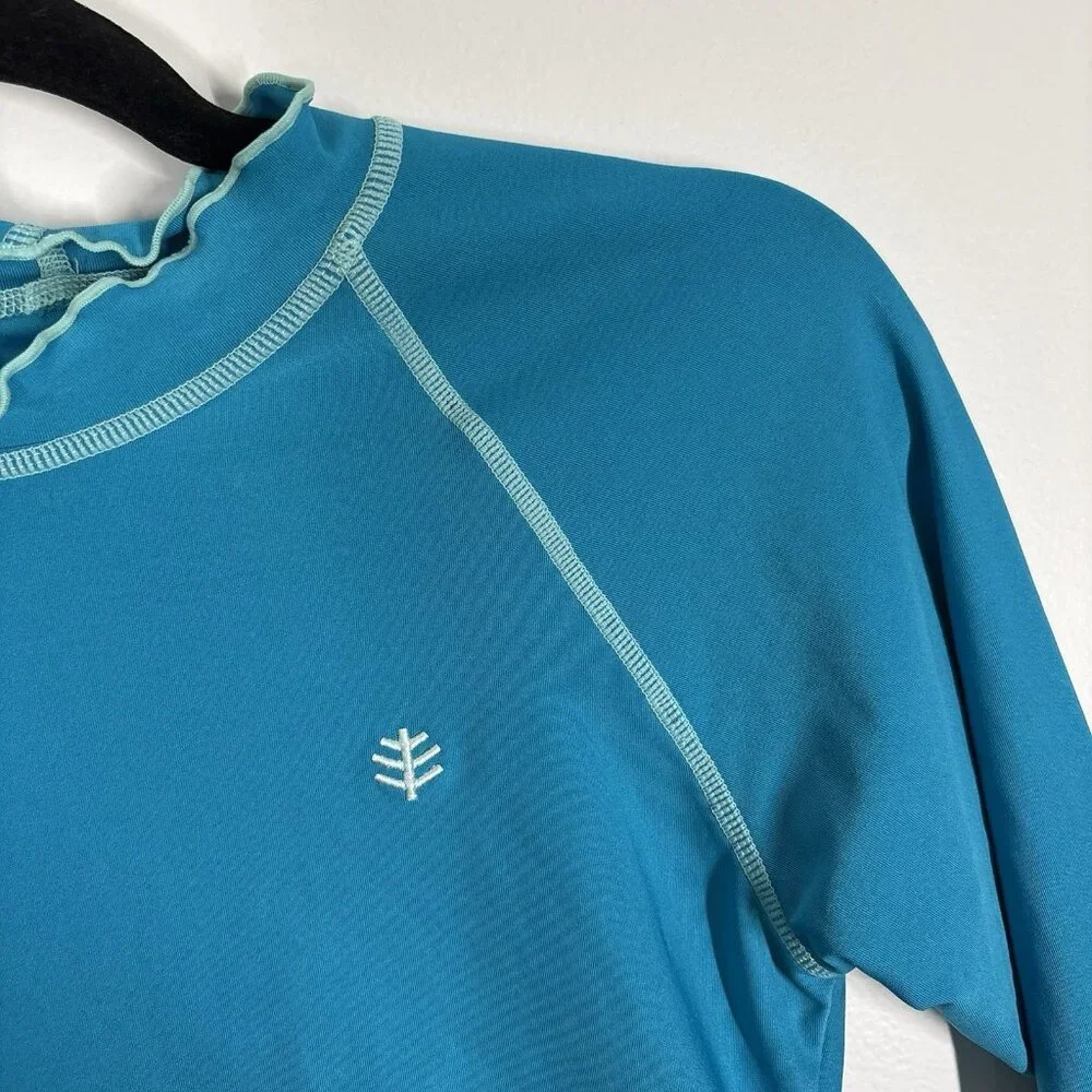 Coolibar Girls SZ M Blue Collared UPF 50+ Long Sleeve Rash Guard Shirt